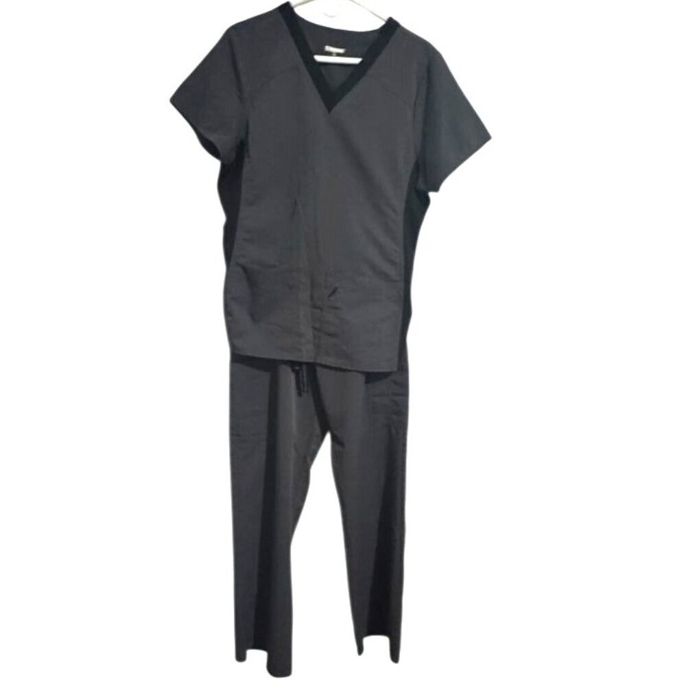 Scrubstar Gray & Black Womens Set   Scrub Set V-Neck Top & Pants M